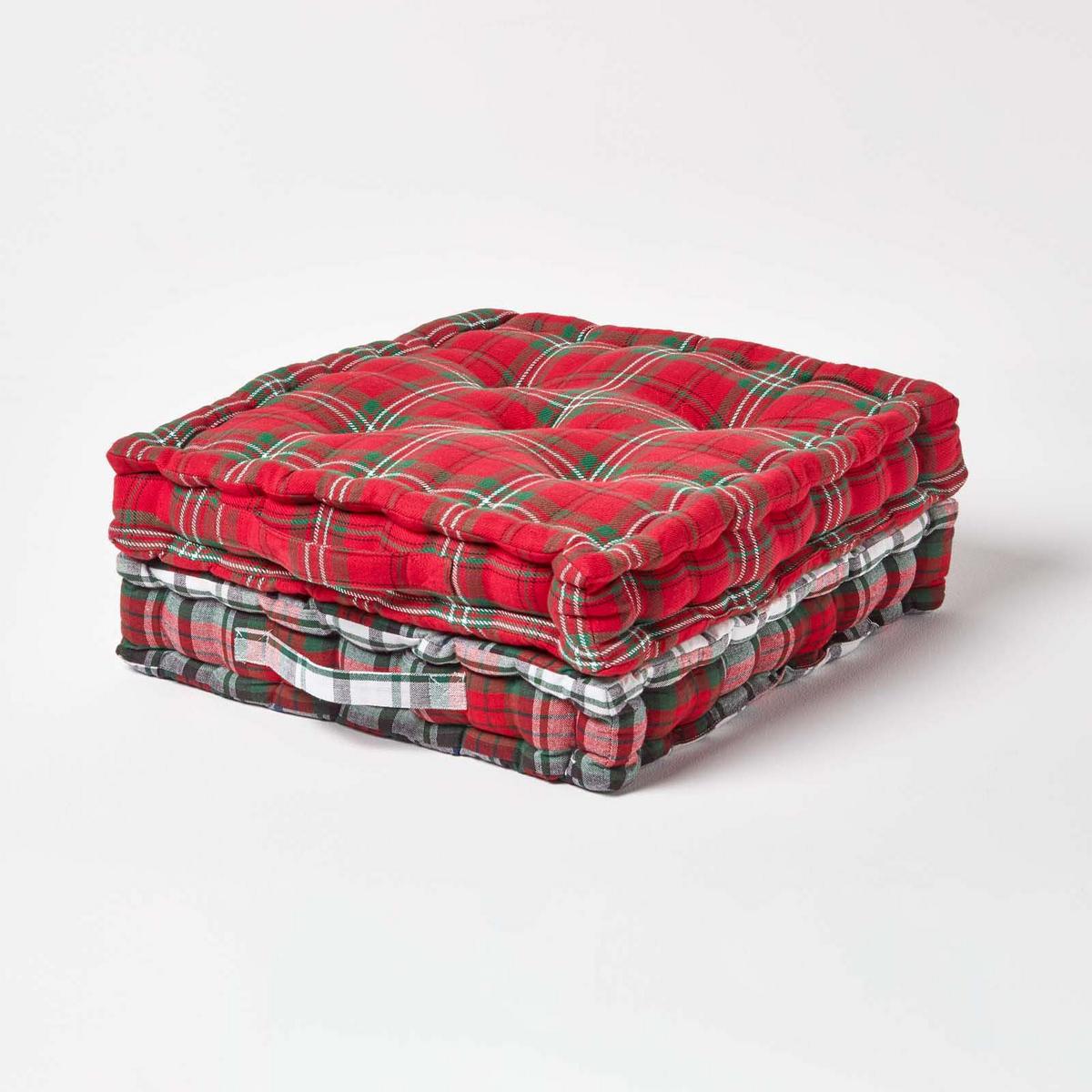 SITZKISSEN Karo rot-grün 40/40/8 cm - Rot, Textil (40/40/8cm) - Homescapes