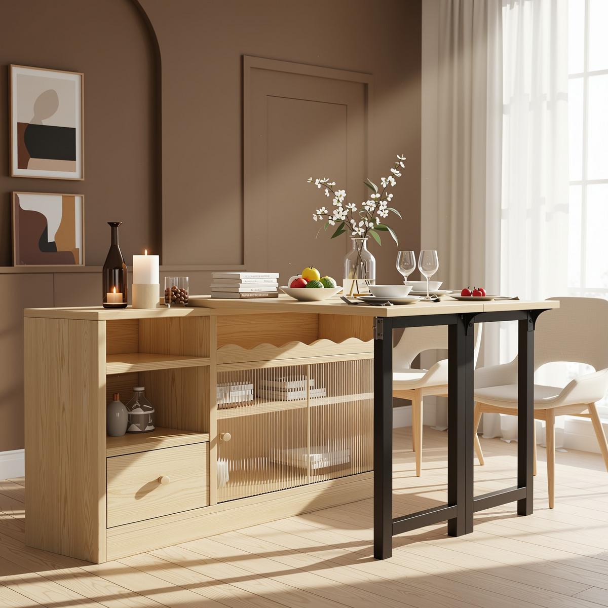 MULTIFUNKTIONALER Esstisch und Sideboard (klappbar) mit Stauraum - Weiß, Holzwerkstoff/Metall (110/120/75cm) - Urban Meuble