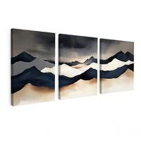 LEINWANDBILD 3er Set Landschaft - Abstrakt - Modern 180x80 cm - Dunkelblau, Textil (180/80cm) - MuchoWow