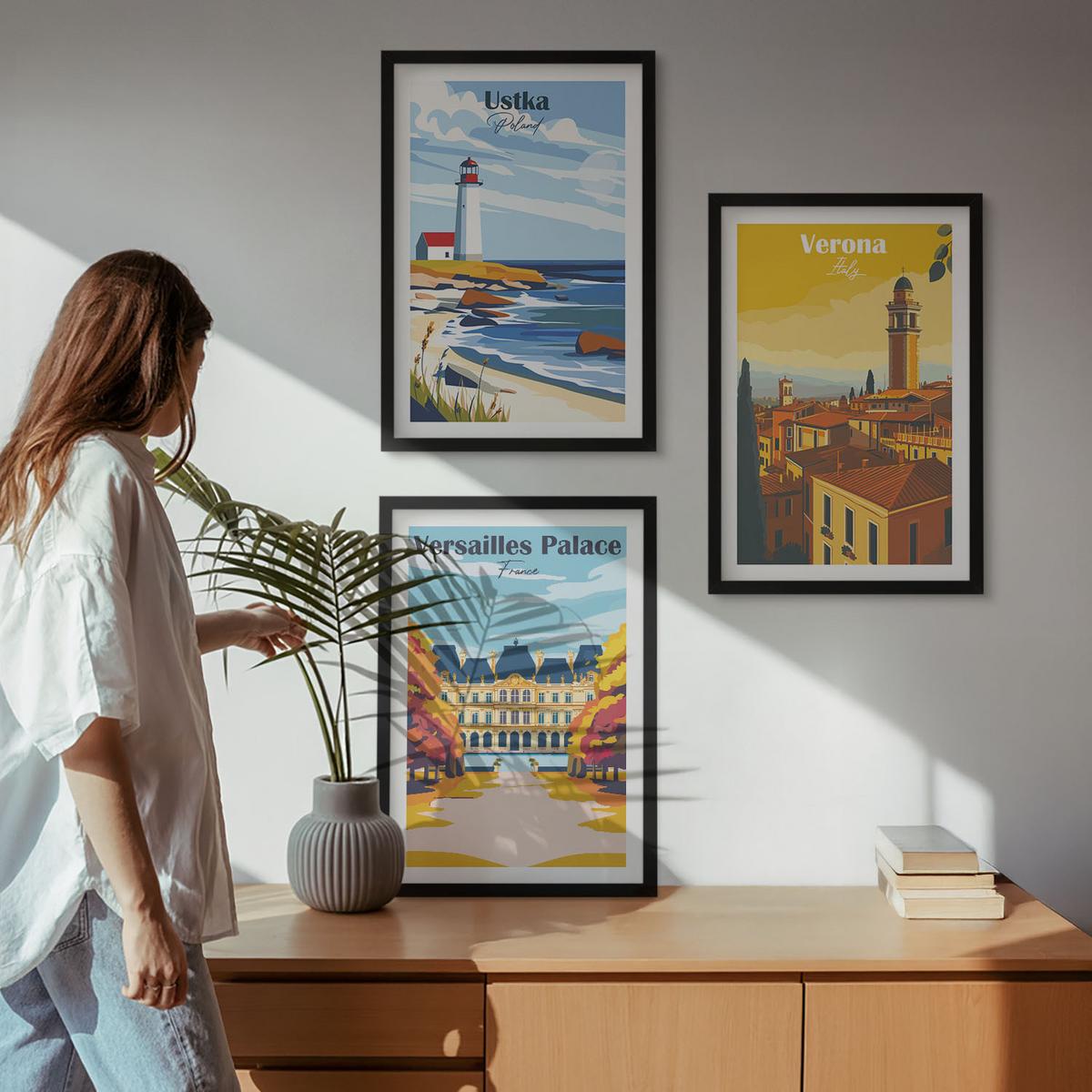BILDER SET 3er Set - 40x60 cm Schwarzer Rahmen - Ansichten von Orten am Meer und von Städten - Schwarz, Kunststoff (40/60cm) - TULUP