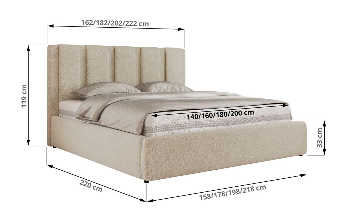 POLSTERBETT SAVINO CLASSIC 140/200 - Creme Struktur - Multipocket-Matratze - Creme, Textil (140/200cm) - MKS