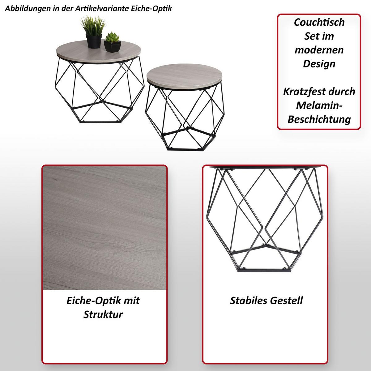 COUCHTISCH-SET rund Eiche Grau Dekor - Silbereichenfarben, Holz (52/52/42cm) - MCW