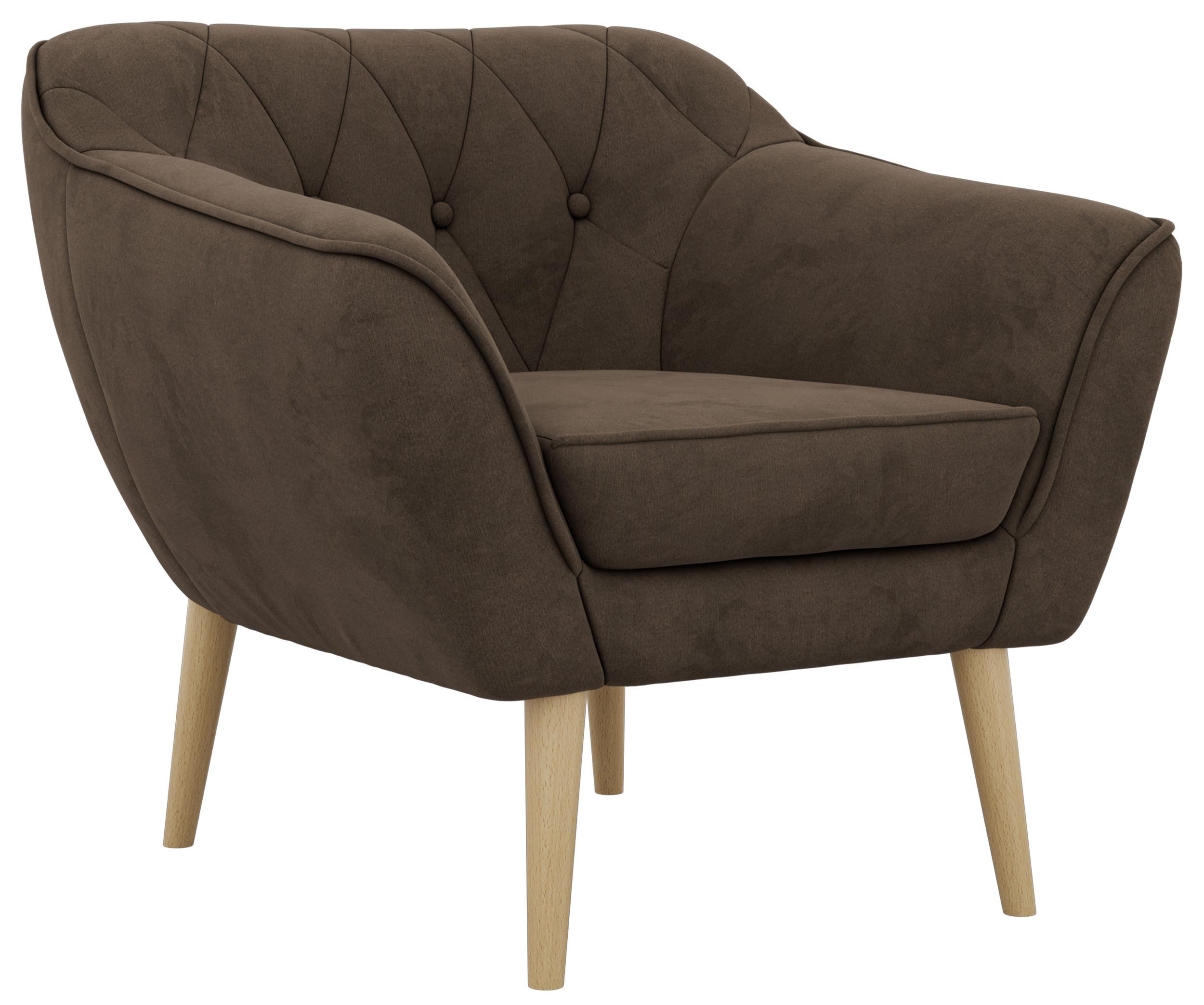SESSEL PIRS - Braun Velvet - Holzbeine - Dunkelbraun/Buchefarben, Holzwerkstoff/Textil (80/75/74cm) - MKS