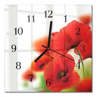 WANDUHR aus Glas 30x30 cm - Mohnblumen - Rot, Glas (30/30/0.4cm) - TULUP