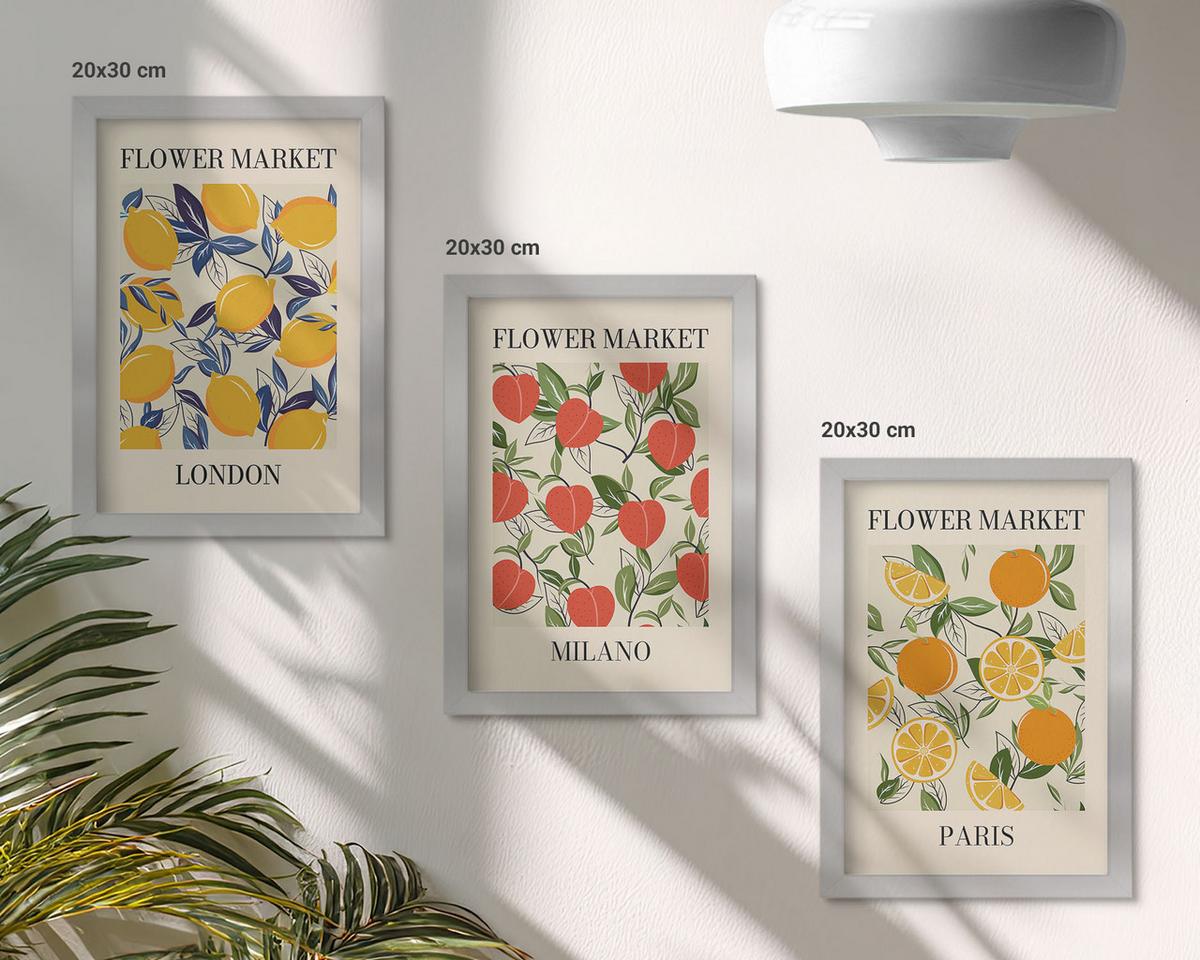 BILDER SET 3er Set - 20x30 cm Silberner Rahmen - Blumenplakate in Städten - Silberfarben, Kunststoff (20/30cm) - TULUP