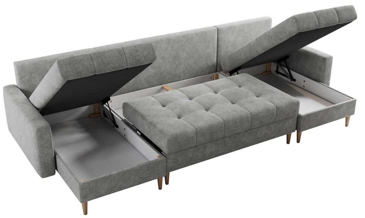 WOHNLANDSCHAFT Colin U Struktur Hellgrau - Hellgrau/Braun, Holz/Textil (290/75/140cm) - MKS