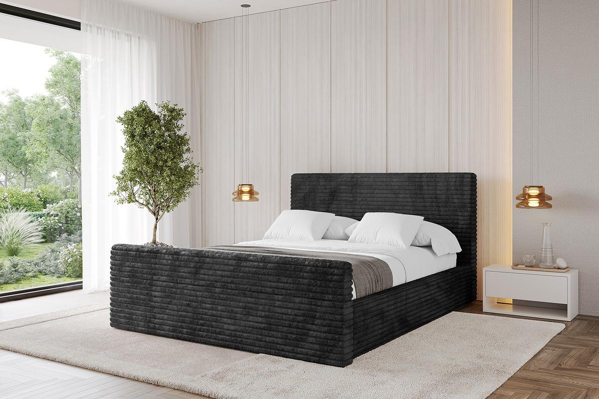 POLSTERBETT mit Bettkasten, Fußteil und Lattenrost, Boxbett mit Matratze H3/H4 - ALOVA-Z 120x200 Schwarz - Schwarz, Holzwerkstoff/Textil (120/200cm) - ALTDECOR