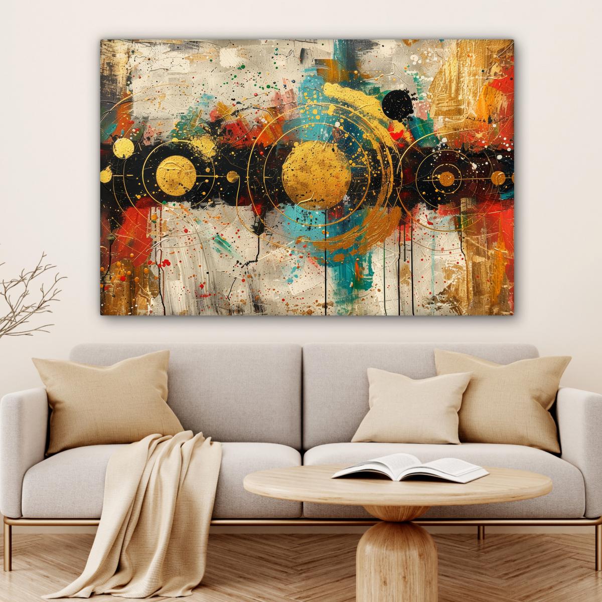 LEINWANDBILD Abstrakt - Kunst - Gold - Modern Groß 140x90 cm - Multicolor, Textil (140/90cm) - MuchoWow