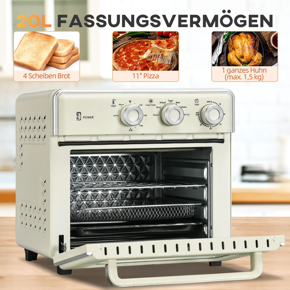 MINIBACKOFEN Stahl Kunststoff Cremeweiß Silber - Creme, Metall (36/37.7/34.5cm) - HOMCOM