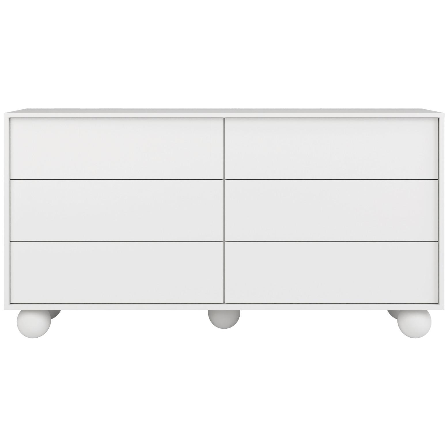 KOMMODE Adel mit 6 Schubladen und runden Füßen, 154 cm, Griffloss, Weiß - Weiß, Holzwerkstoff (154/81/38cm) - Beautysofa