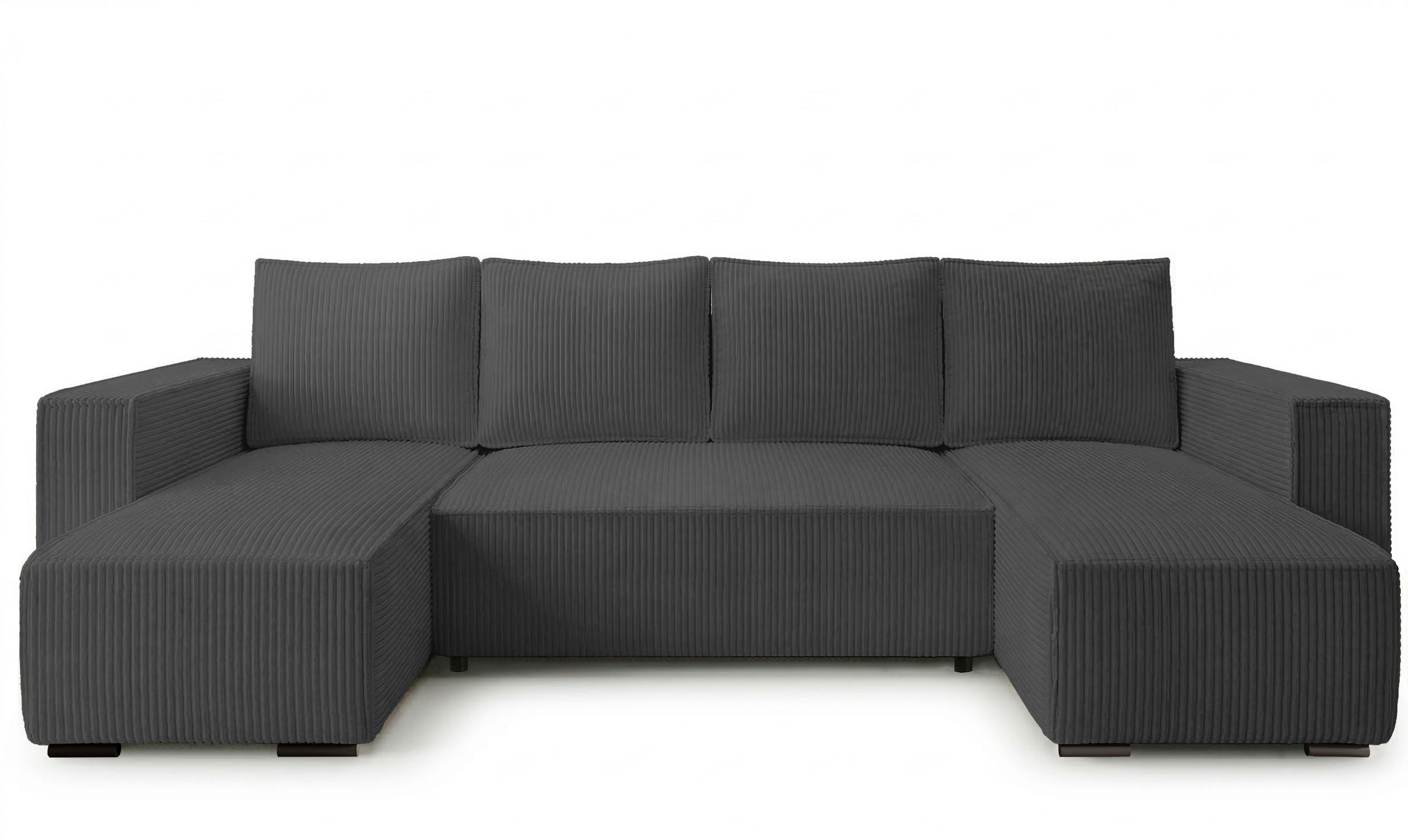 WOHNLANDSCHAFT CUDDY U mit Schlaffunktion und Bettkasten, Farbe: Dunkelgrau, Cordstoff - Dunkelgrau, Textil (305/85/140cm) - Storez24