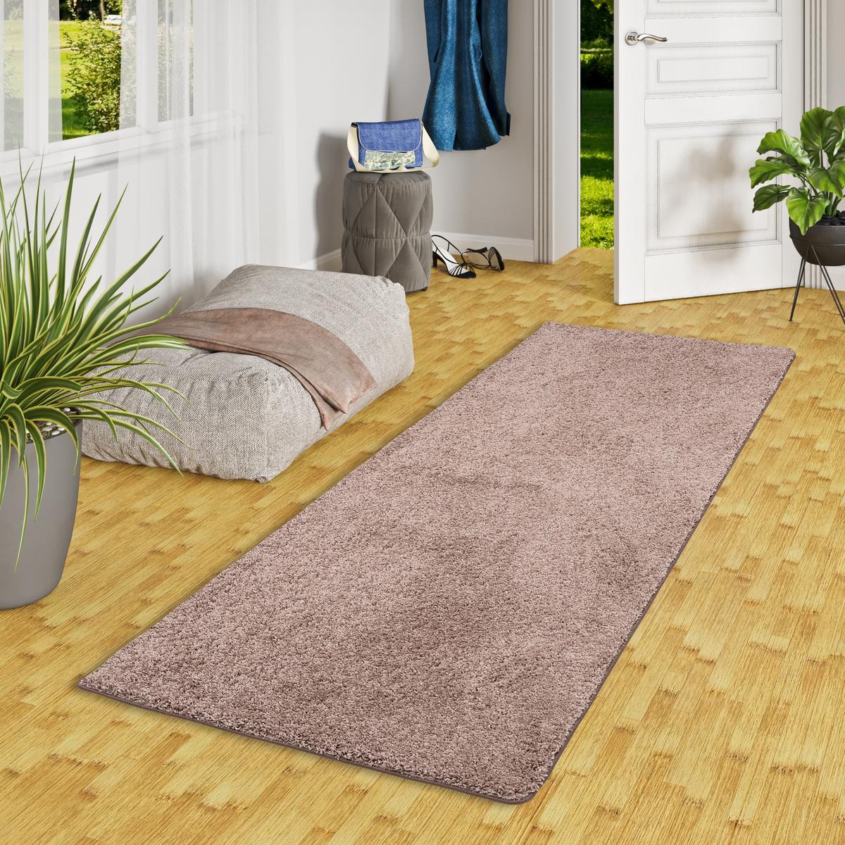 LUXUS HOCHFLOR LANGFLOR LÄUFER TEPPICH MILANO - Mauve, Textil (100/100cm) - Snapstyle