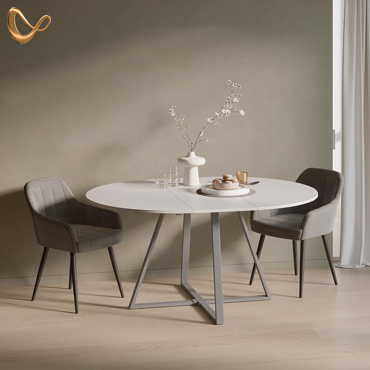 ESSTISCH Firenze Weiß/Grau 120 x 120 cm ausziehbar - Weiß/Grau, Holzwerkstoff (120/120/75.8cm) - Livinity®