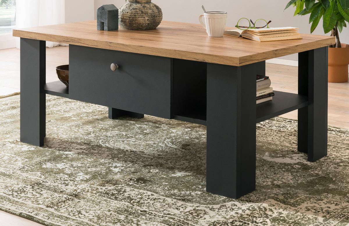 COUCHTISCH grau, Eiche Wotan, Landhaus 110 x 70 cm, Sofatisch mit Soft-Close-Funktion - Silberfarben/Eiche Wotan, Holzwerkstoff/Kunststoff (110/70/45cm) - Furn.Design