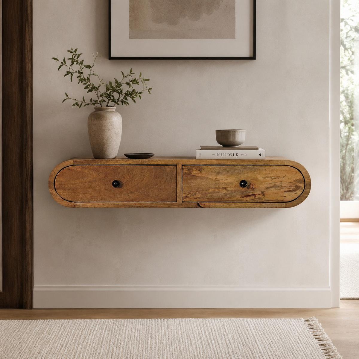 KONSOLE Contour, wandmontiert - Braun, Holz (80/15/32cm) - Artisan Furniture