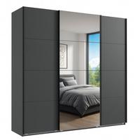 SCHWEBETÜRENSCHRANK 3-türig B225/H236/T64 cm extrahoch in Grafit, Kleiderschrank mit einer Spiegeltür / 22540 - Goldfarben/Graphitfarben, Holzwerkstoff/Metall (225/236/64cm) - luma-home