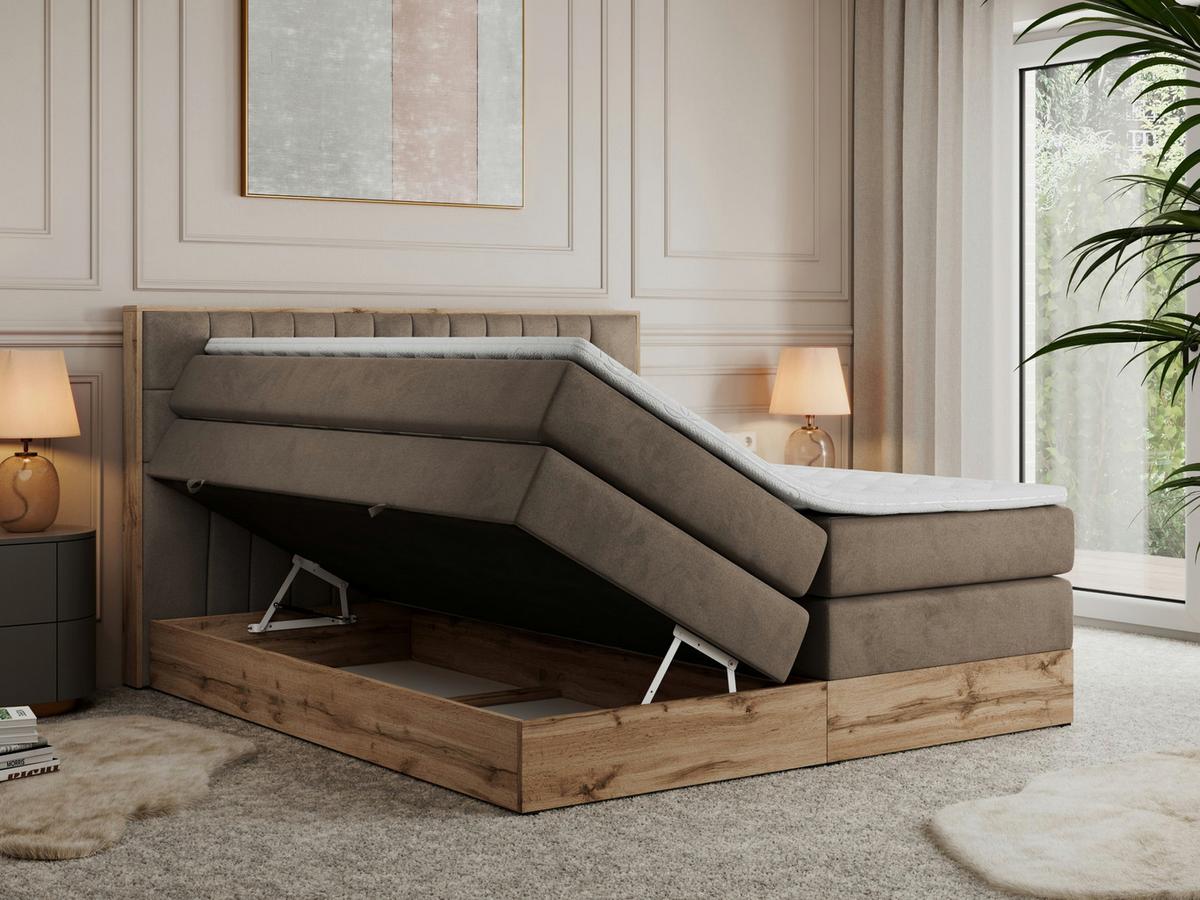 BOXSPRINGBETT AMORE KING 200/200 Braun Velvet - H3 - Braun, Holz/Textil (200/200cm) - MKS