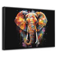 LEINWAND Bilder mit Rahmen - Elefant - Graffiti - Schwarz - Tiere - Farben - 30x20 - Schwarz, Textil (30/20cm) - MuchoWow