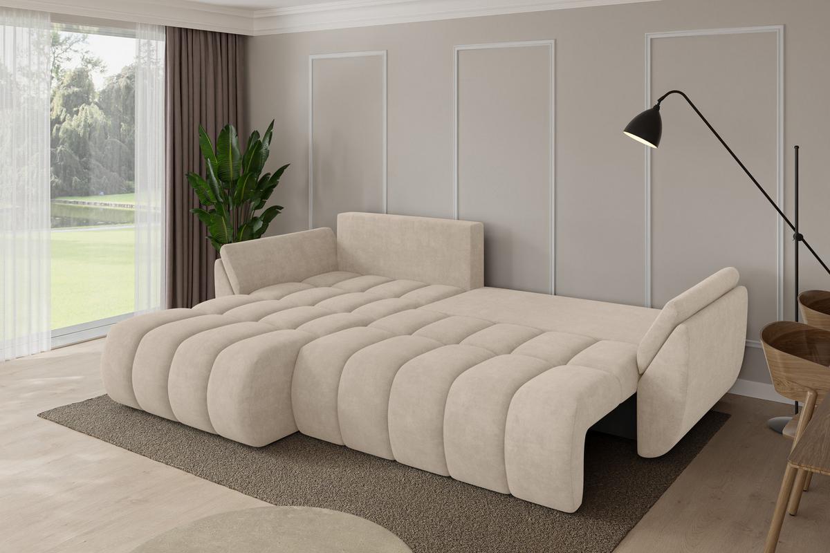 ECKSOFA mit Schlaffunktion Ottomane Links TOKO-L-v1 277x194x86 Beige Velours - Schwarz/Sahara, Holzwerkstoff/Kunststoff (277/194cm) - ALTDECOR