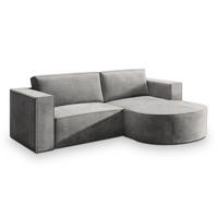ECKSOFA SORELA M R-S Hellgrau Velours-Stoff mit Schlaffunktion - Hellgrau, Holz (263/174cm) - MASSENO
