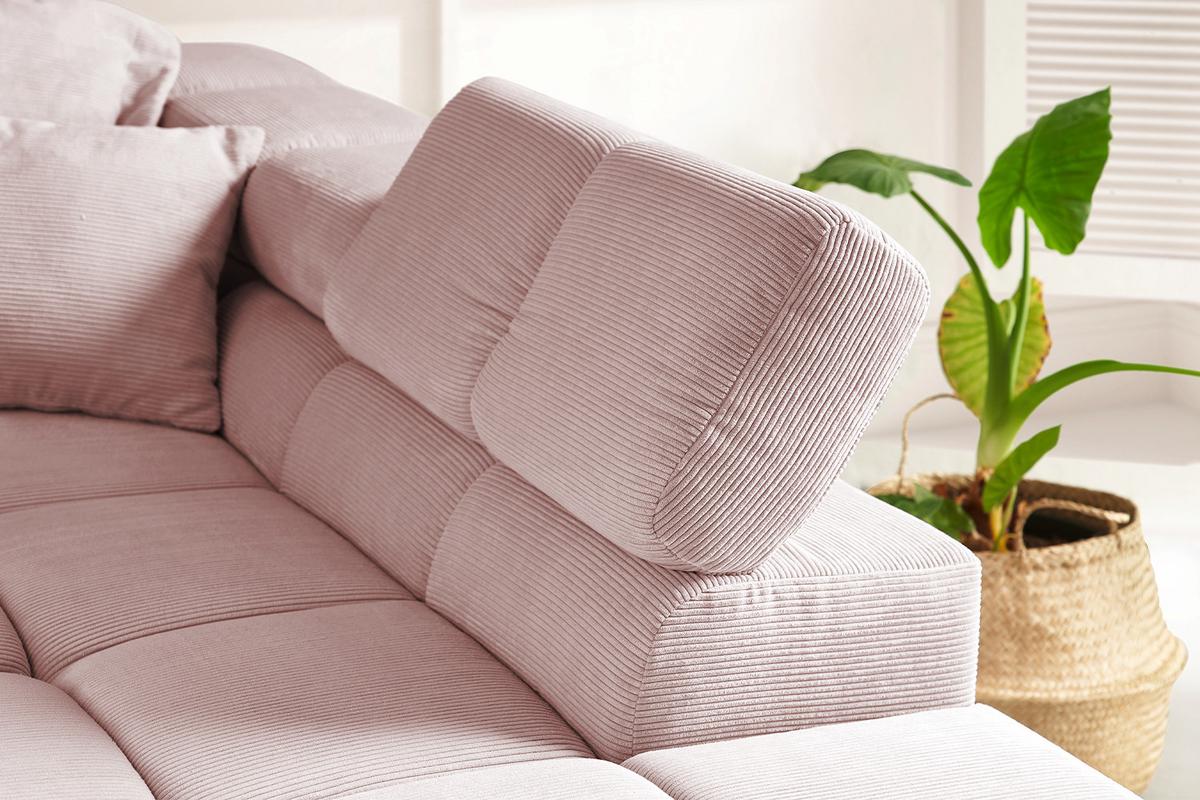 ECKSOFA MIT MOTORISCHEM SITZVORZUG NEVADA Pink Cord Relaxfunktion - Schwarz/Rosa, Kunststoff/Textil (319/215cm) - KAWOLA