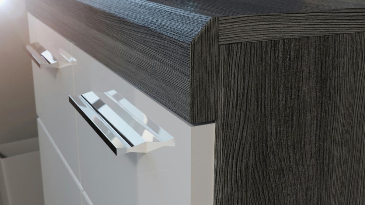 KOMMODE weiß Hochglanz, Rauchsilber grau 60 x 85 cm, 2-türig - Weiß Hochglanz/Silberfarben, Holzwerkstoff/Kunststoff (60/85/37cm) - Inn.Furn