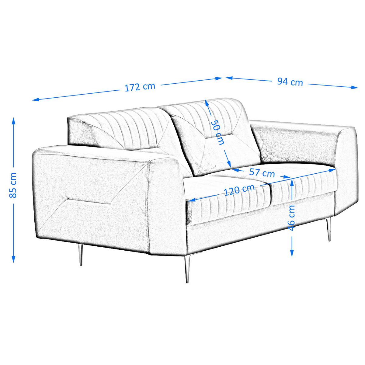 2-SITZER SOFA Venezia hellgrau mit goldenen Beinen - Goldfarben/Hellgrau, Textil/Metall (172/85/94cm) - Beautysofa