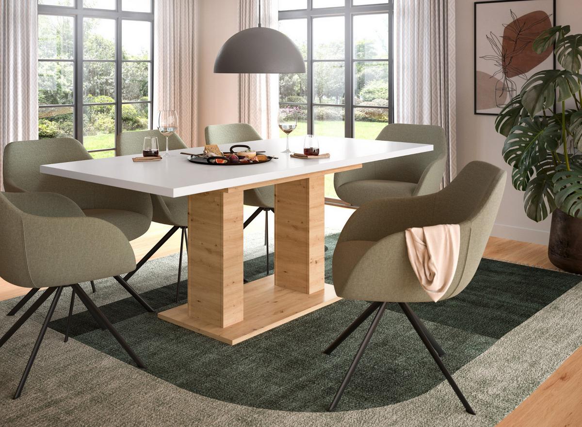 ESSTISCH weiß, Eiche Artisan, Küchentisch ausziehbar 150 - 190 cm - Weiß/Eiche Artisan, Holzwerkstoff/Metall (150/90/76cm) - Inn.Furn