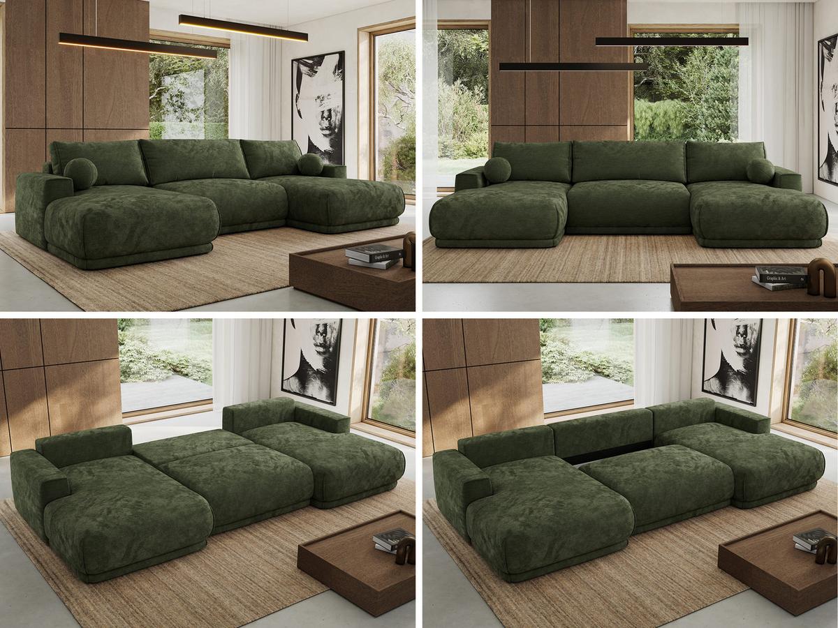 WOHNLANDSCHAFT RINA U Dunkelgrün Schenille glatt - Dunkelgrün/Schwarz, Kunststoff/Textil (360/85/170cm) - MKS