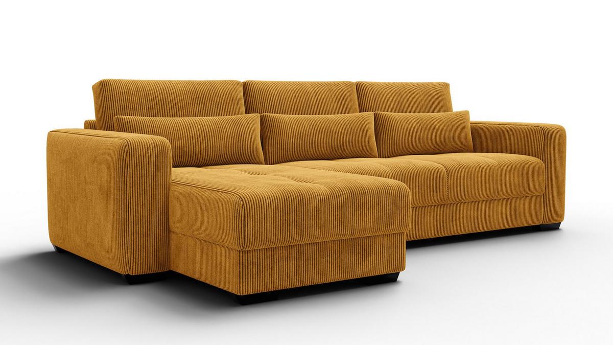 ECKSOFA OLI 4-Sitzer links, safran - Gelb, Holz/Textil (295/172cm) - Wozimo