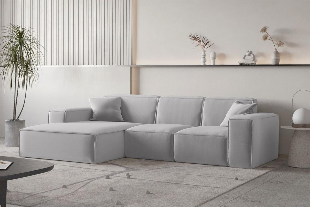 ECKSOFA Ottom Celes Premium Opera Velvet - Hellgrau, Holzwerkstoff/Textil (266/165cm) - Fun Möbel