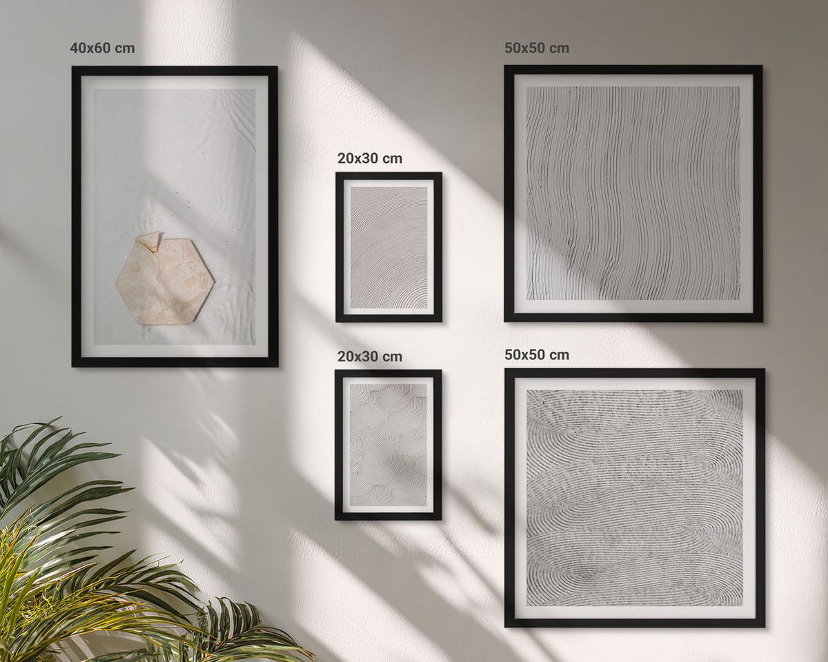 BILDER SET 5er Set - 50x50 cm & 20x30 cm & 40x60 cm Schwarzer Rahmen - Leichte Boho-Sandtexturen - Schwarz, Kunststoff (40/60cm) - TULUP