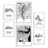 POSTER Set Mit 6 Von Ägypten Und Sidney Sammlung A3 & A4 Weißer Rahmen - Weiß, Papier (29/3cm) - Nacnic