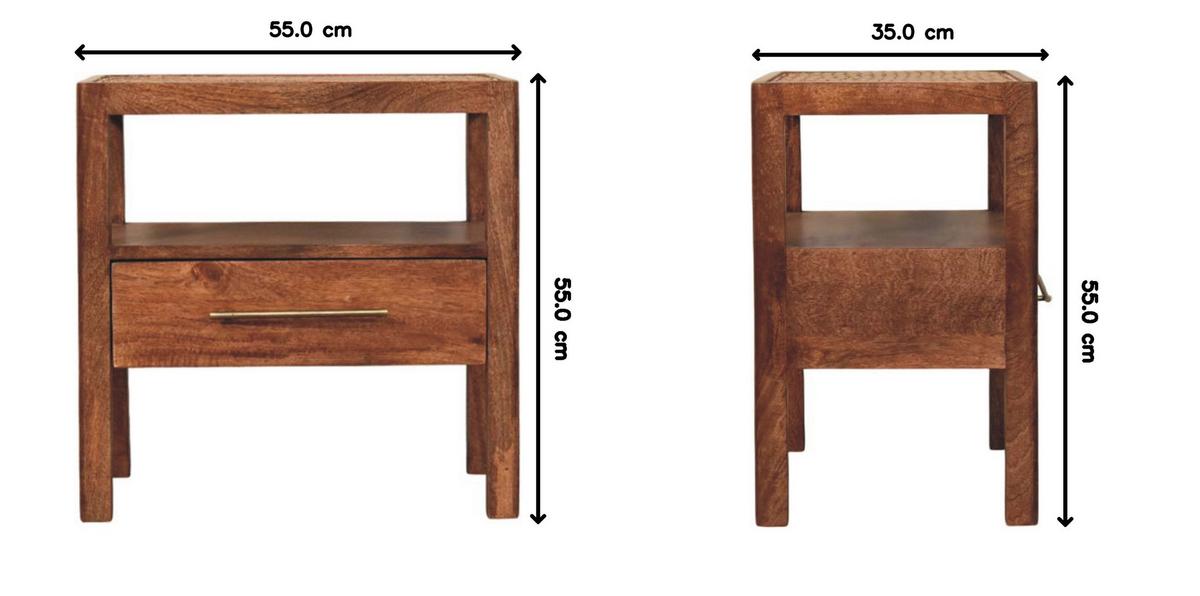 NACHTKASTEN The Caldera, 1 Schublade und Offenes Regal, Hellbraun - Dunkelbraun/Messingfarben, Holz/Metall (55/55/35cm) - Artisan Furniture