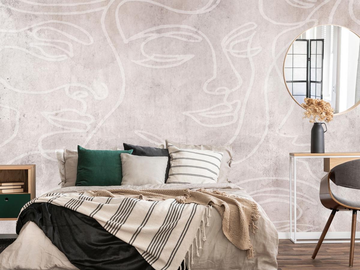 FOTOTAPETE für Schlafzimmer Abstrakte Gesichter Beton 350x256 - Beige/Braun, Papier (350/256cm) - Muralo