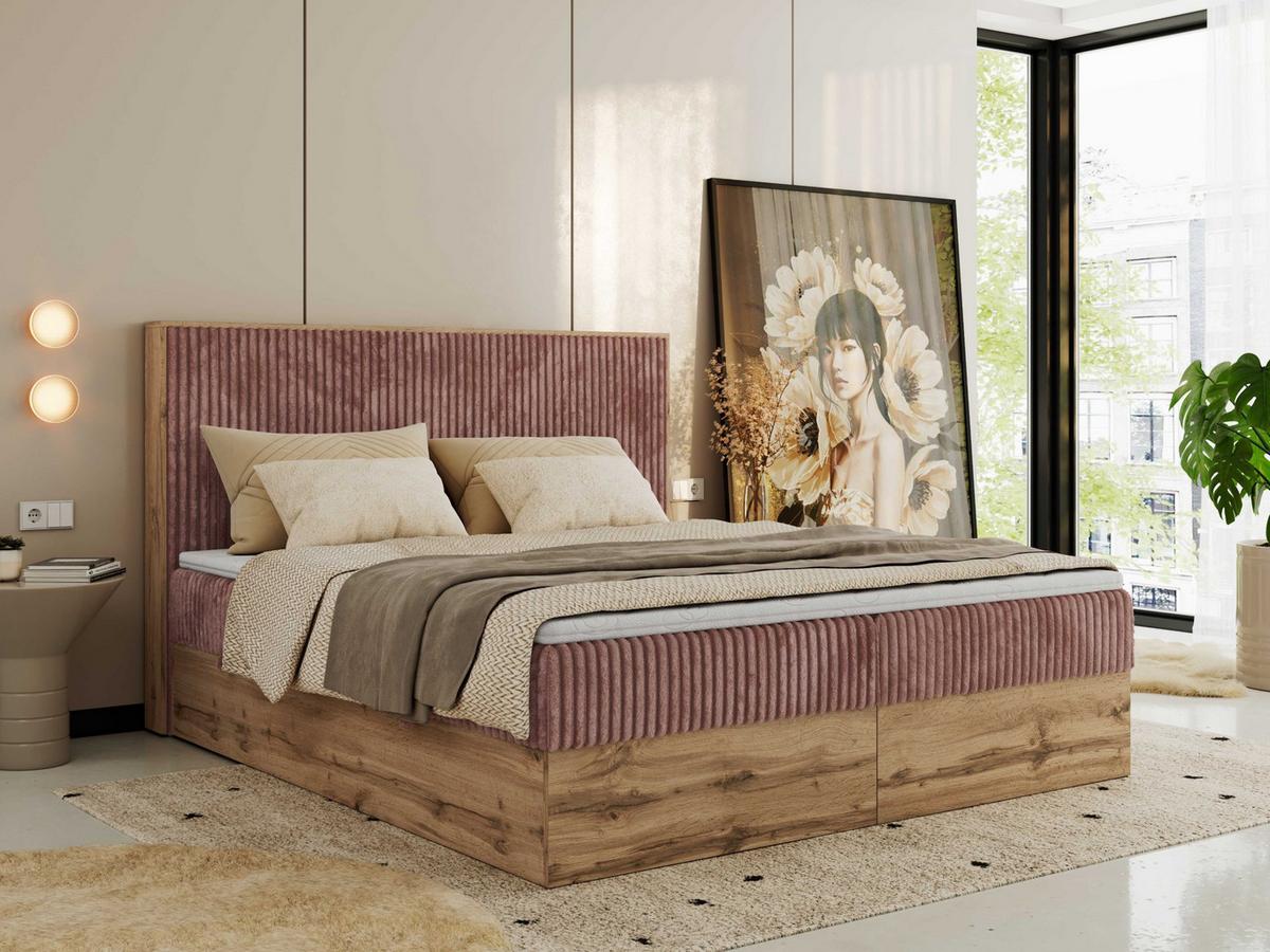 BOXBETT WOOD CLASSIC 160/200 - Rosa Cord - H4 - Rosa, Textil (160/200cm) - MKS