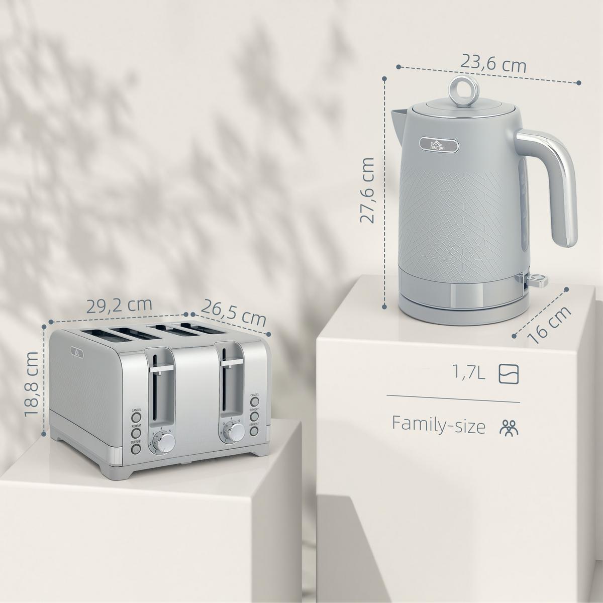 WASSERKOCHER-UND-TOASTER-SET Kunststoff Grau - Grau, Kunststoff (16/27.6/23.6cm) - HOMCOM