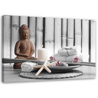 LEINWANDBILD Buddha mit Kerze 60x40cm - Beige, Textil (60/40cm) - Feeby