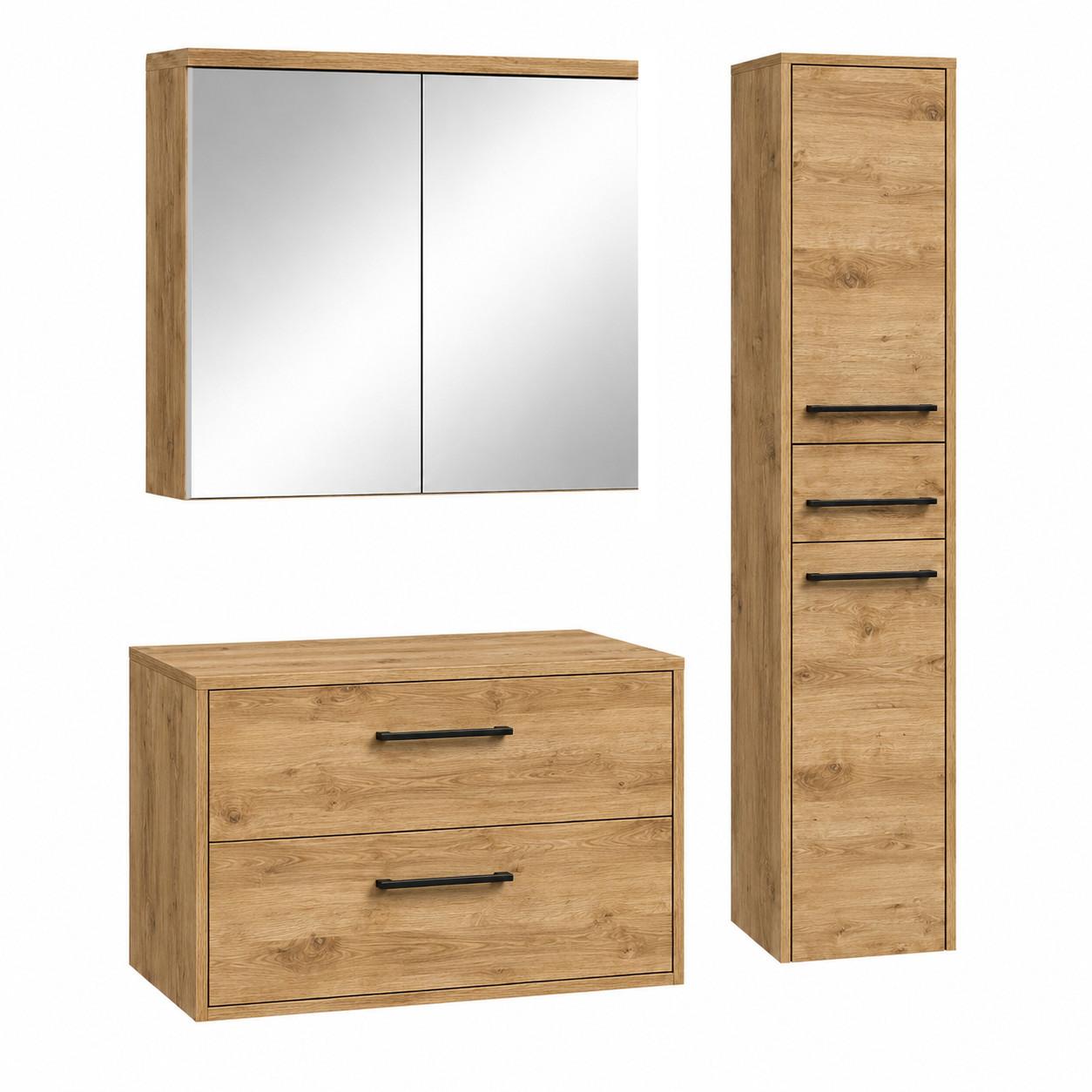 BADMÖBEL-SET Florence 3 Teile Kastanien eiche - 80 x 46 x 46 cm - Eichefarben, Holz (80/46/46cm) - Badplaats