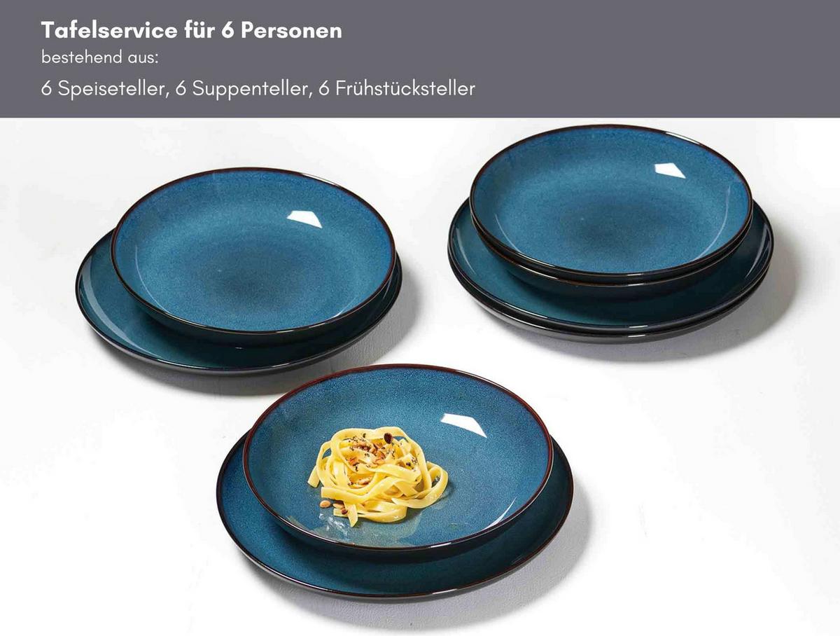 TELLER-SET Bali blau 18-tlg. - Blau, Keramik (2/2/2cm) - Ritzenhoff Breker