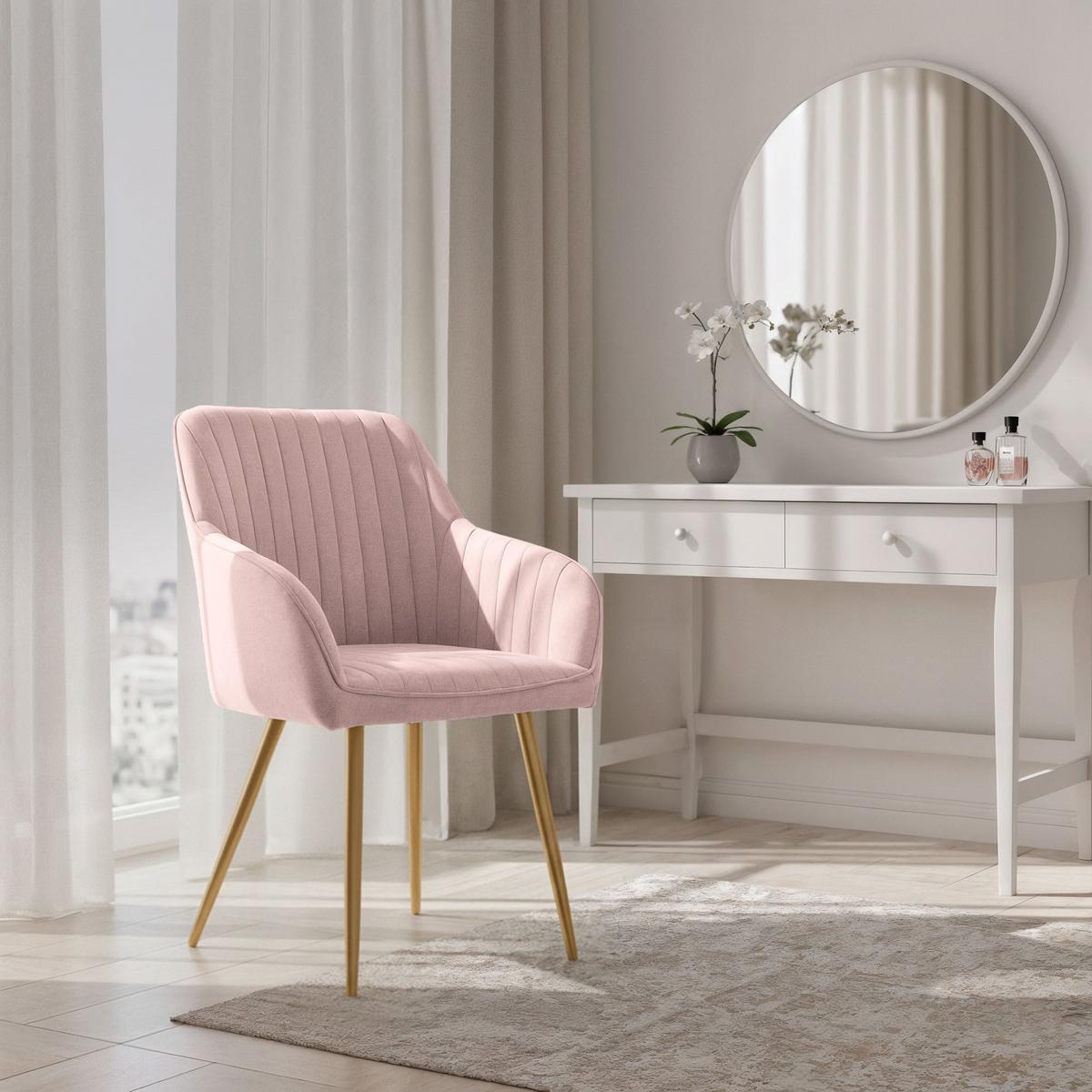 POLSTERSTUHL 2er Set, Metallbeine Rosa, Gold 54,5/82/58 - Rosa, Textil (55/82/52cm) - RAUMHIRSCH FURNITURE
