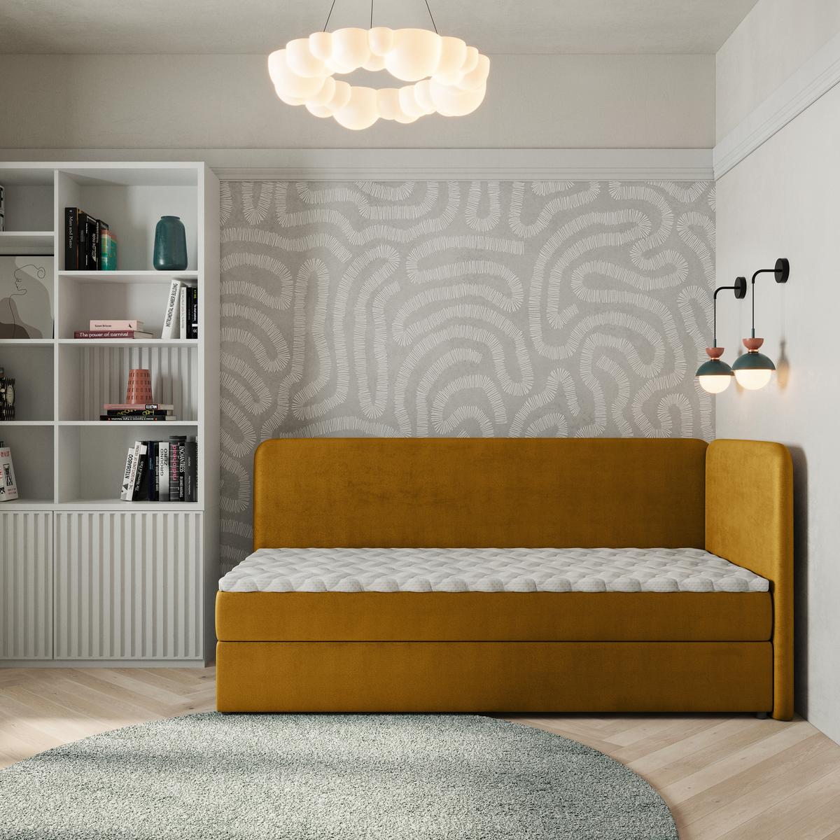 BOXBETT GINA 80x200 cm mit Matratze und Topper, H2+H3 - Gelb - Gelb, Holz (80/200cm) - MASSENO