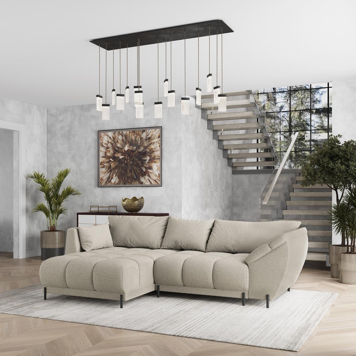 ECKSOFA VESTANO L-S Beige Boucle-Stoff mit Schlaffunktion - Beige, Holz (287/182cm) - MASSENO