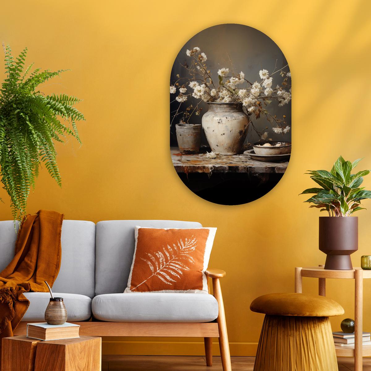 WANDBILD Stilleben - Blumen - Blumenstrauß - Vase - Wein Wanddeko Schlafzimmer 60x90 cm - Ecru, Kunststoff (60/90cm) - MuchoWow