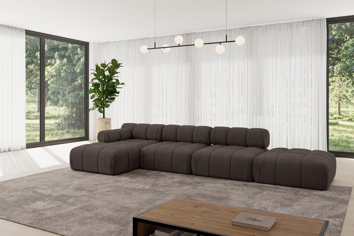 ECKSOFA modulares Sofa Lizur-L2 - 380x160x70 cm Braun Velours - Braun, Holzwerkstoff/Textil (380/160cm) - ALTDECOR