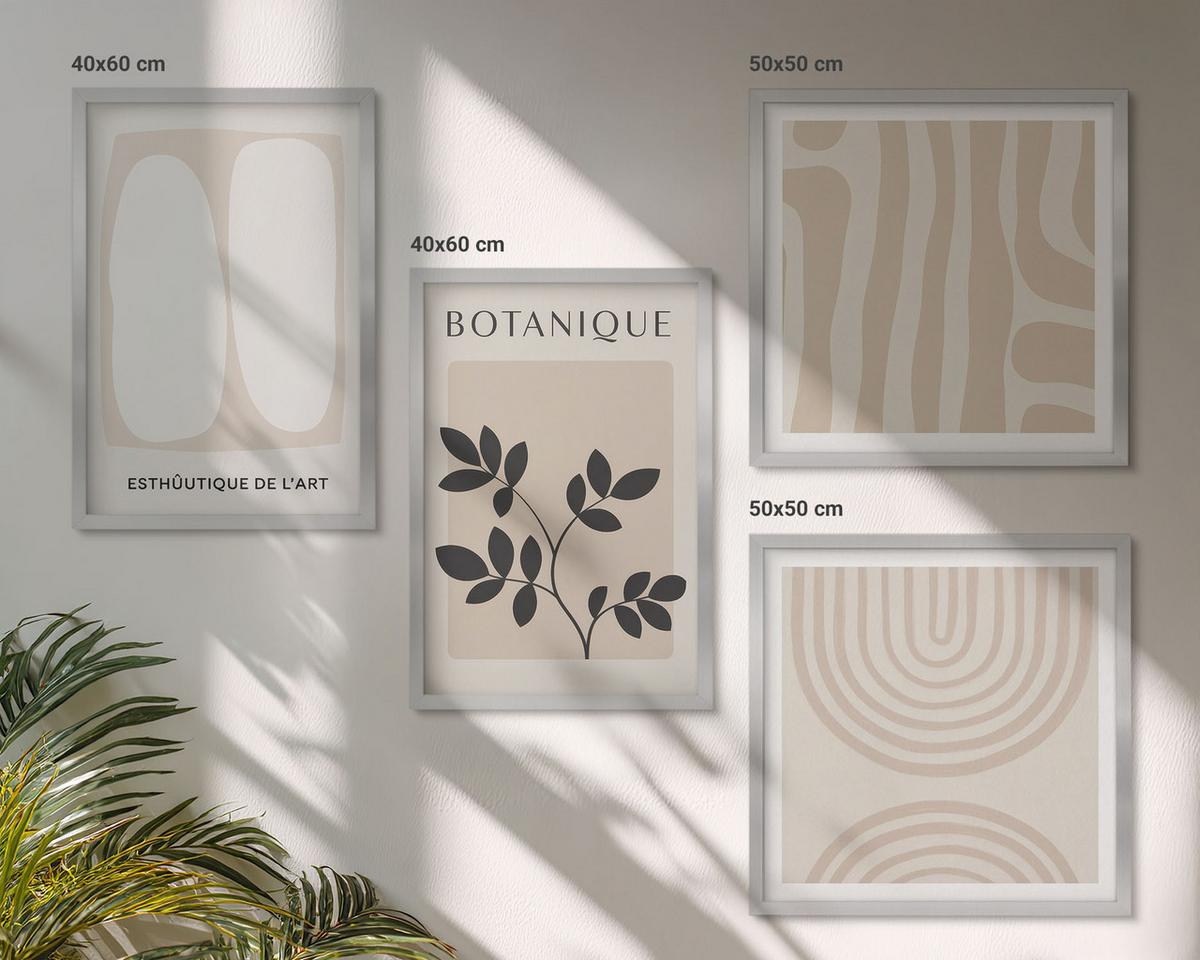 BILDER SET 4er Set - 50x50 cm & 40x60 cm Silberner Rahmen - Boho-Pflanzenposter - Silberfarben, Kunststoff (50/50cm) - TULUP
