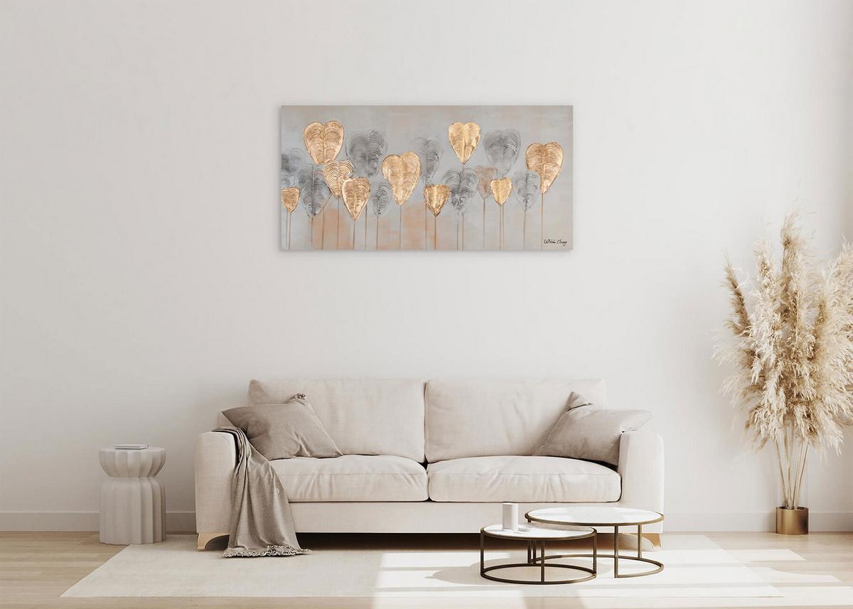 ACRYLBILD HANDGEMALT 120/60 cm - Silberfarben/Goldfarben, Holz/Textil (120/60cm) - KUNSTLOFT