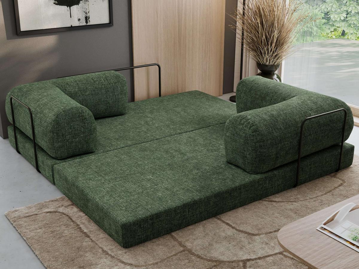 3-SITZER SOFA ORSETTO - Dunkelgrün Schenille grob gewebt - Dunkelgrün/Schwarz, Textil/Metall (200/70/100cm) - MKS