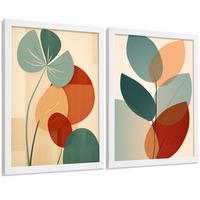 POSTER 2er-Set Wandbilder Blätter Pflanzen modern Wohnzimmer Deko, Schlafzimmer, Küche, Badezimmer Weißer Rahmen A4 - Weiß, Papier (29.7/1/21cm) - Nacnic