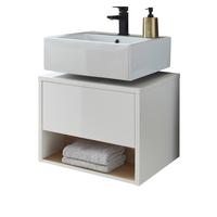 WASCHBECKENUNTERSCHRANK weiß Hochglanz, Eiche 60 cm, Bad Unterschrank mit Push-to-Open - Weiß Hochglanz, Holzwerkstoff (60/44/46cm) - Furn.Design